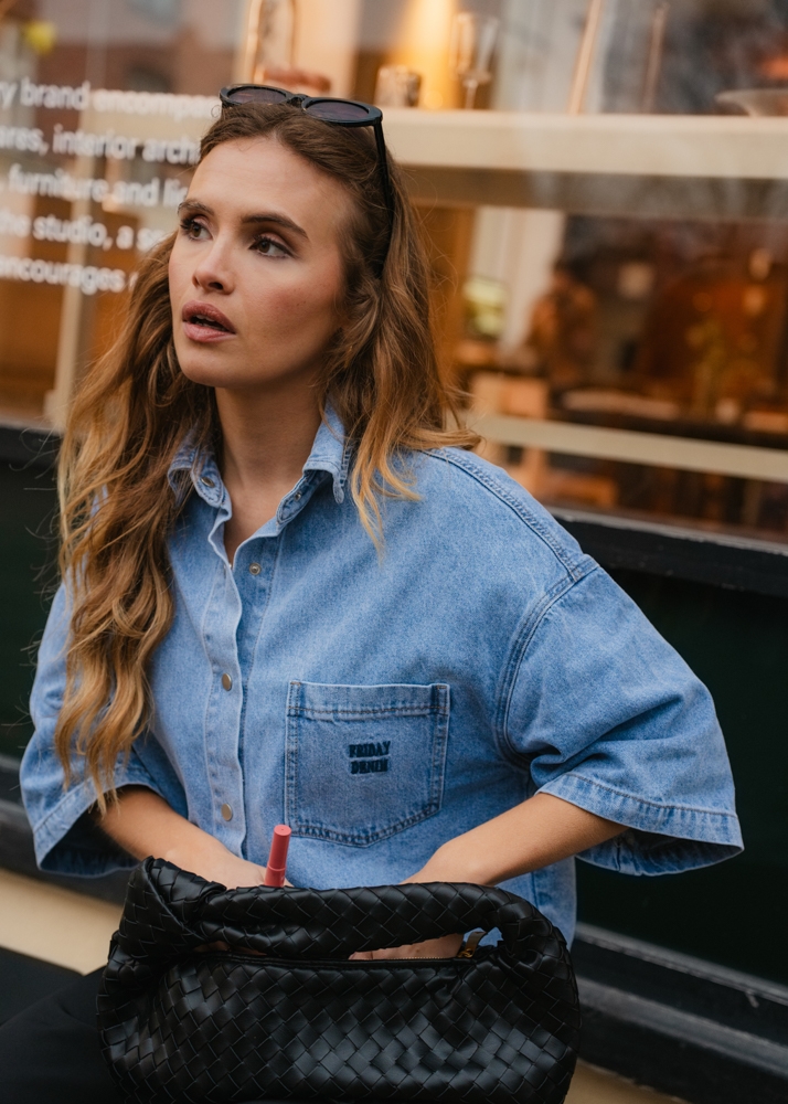 Denim blouse korte mouw