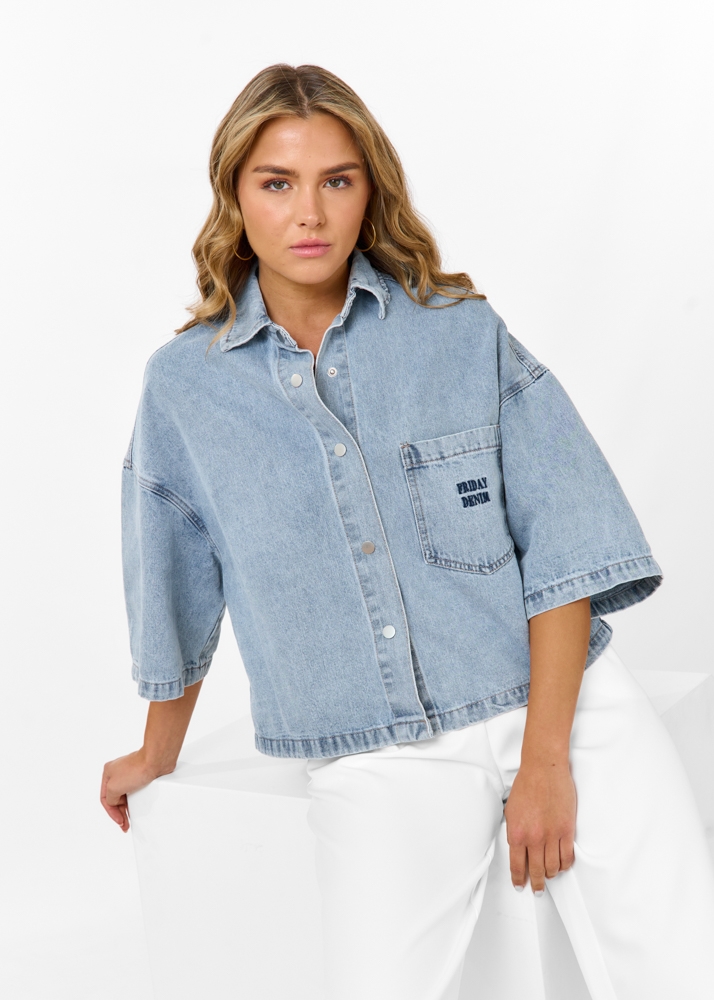 Denim blouse korte mouw