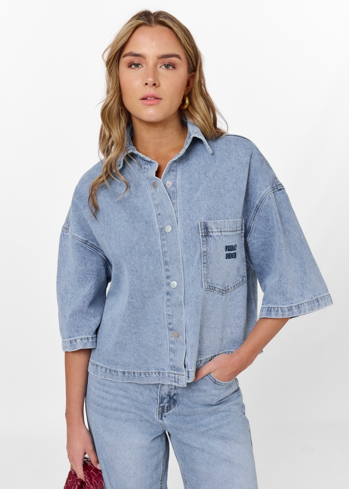 Denim blouse korte mouw