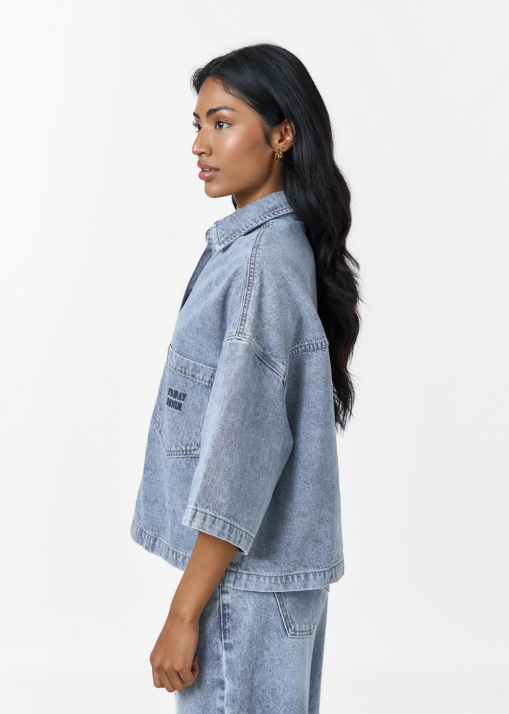 Denim blouse korte mouw