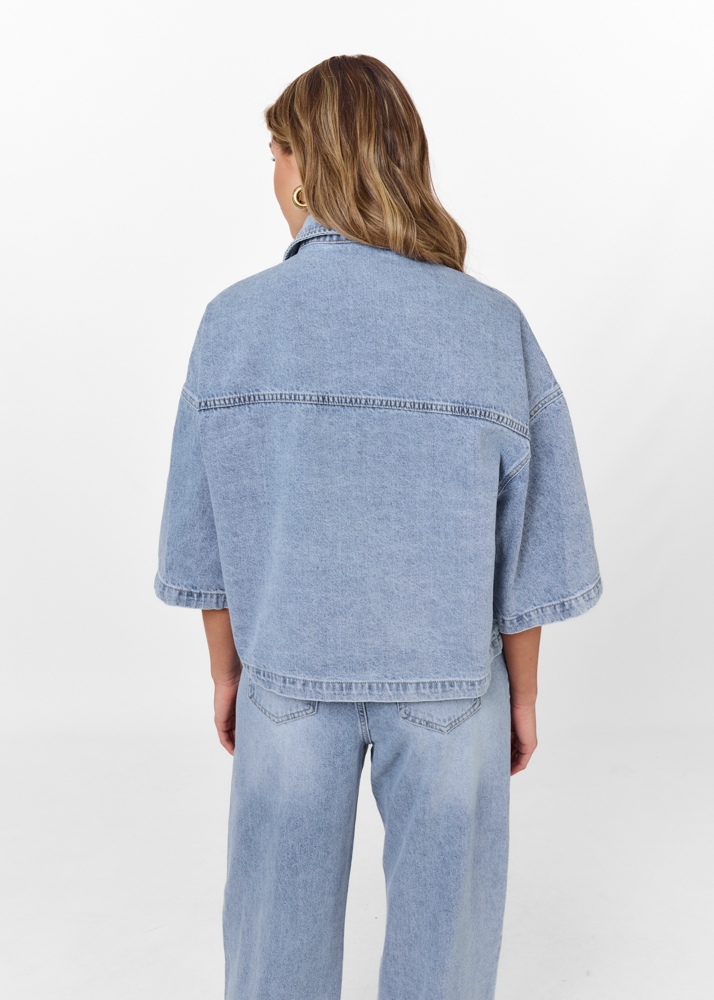 Denim blouse korte mouw