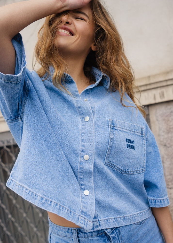 Denim blouse korte mouw