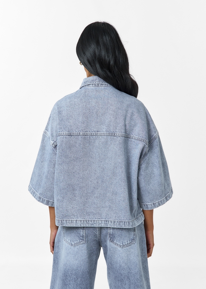 Denim blouse korte mouw
