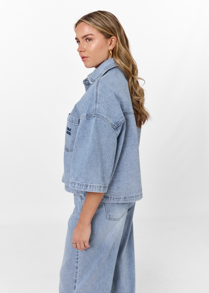 Denim blouse korte mouw