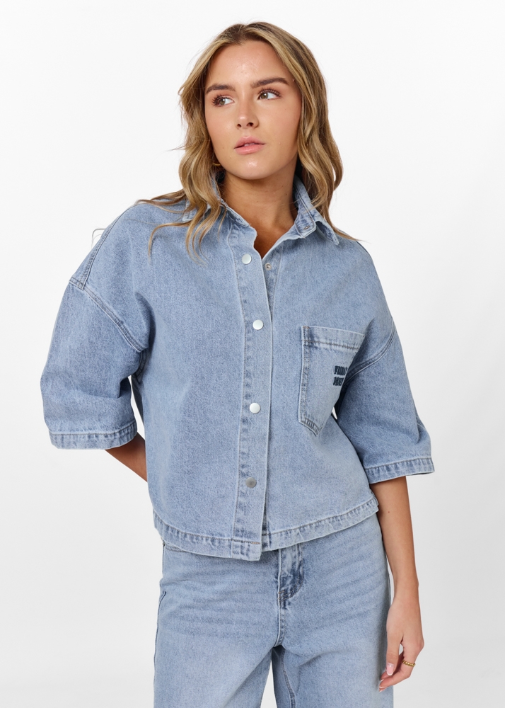 Denim blouse korte mouw