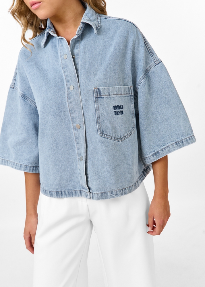 Denim blouse korte mouw
